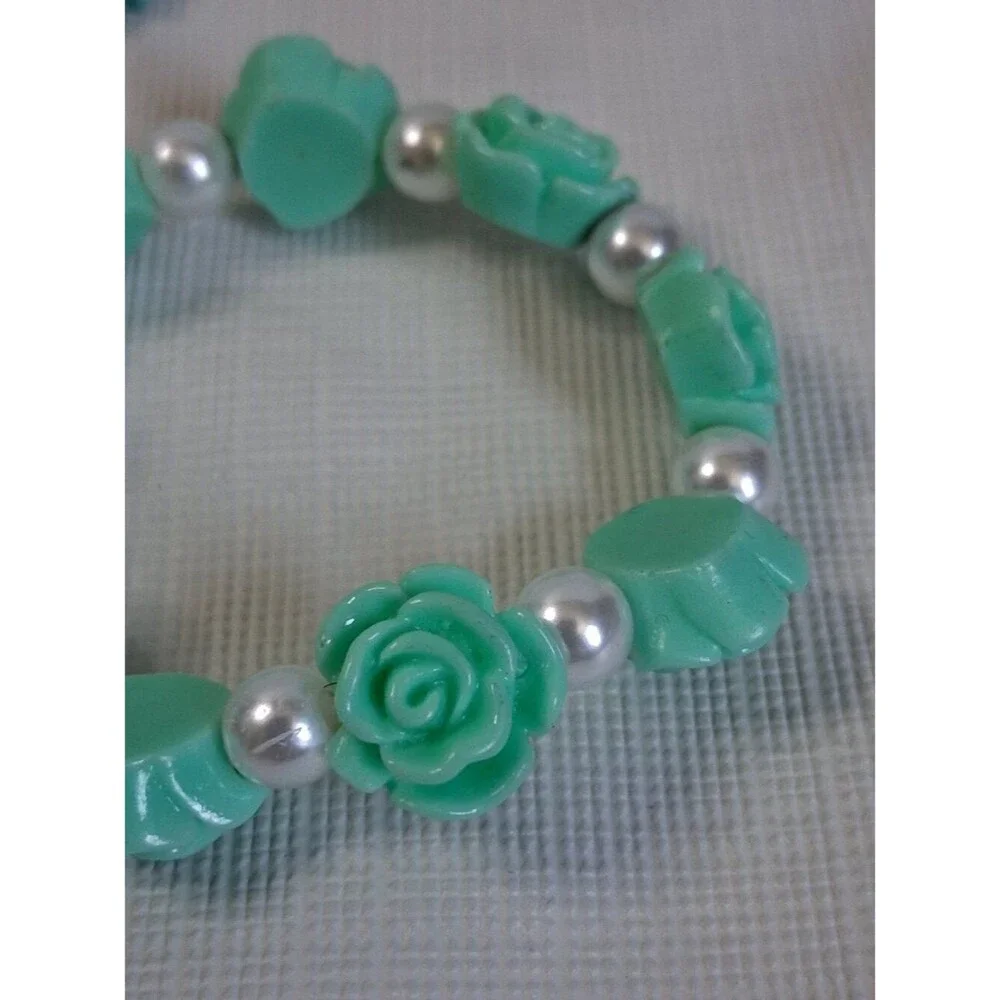 Bundle Set of 5 Turquoise Blue Assorted Beads Statement Stretch Style Bracelets